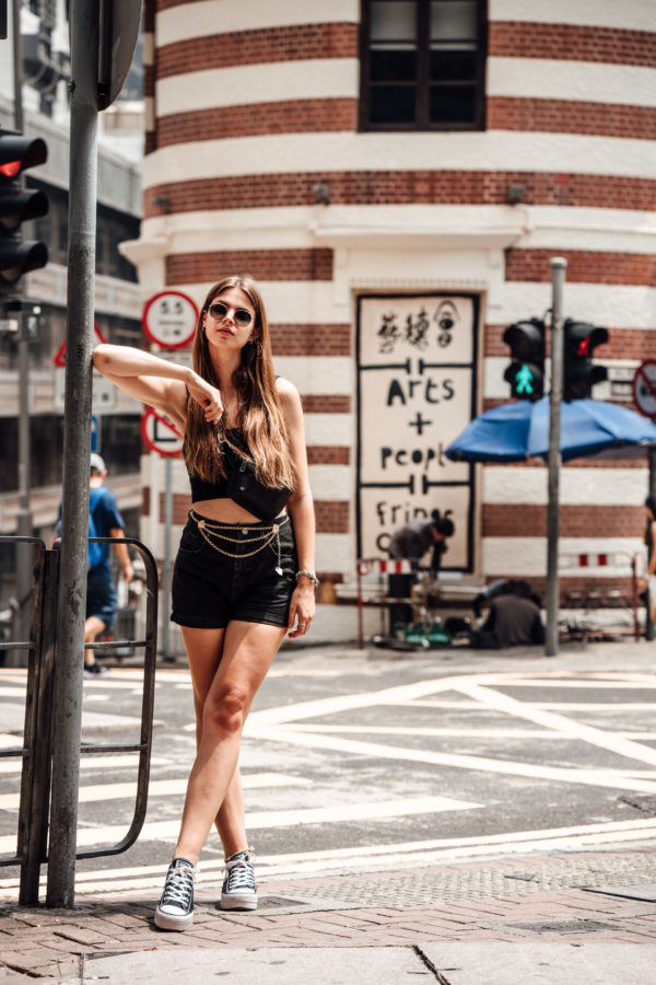 schwarze high-waisted Shorts